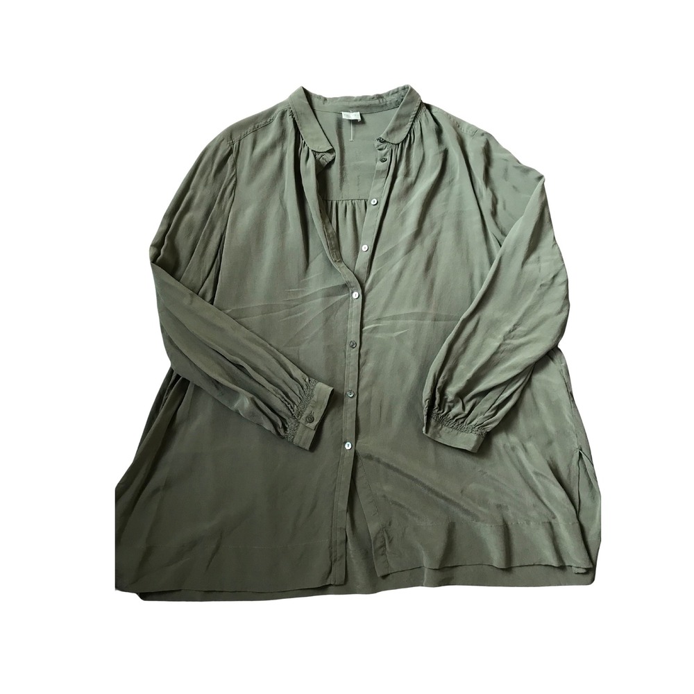 Poetry Olive Green 100% Silk Peter Pan Collar Blouse Top US 14 UK 18